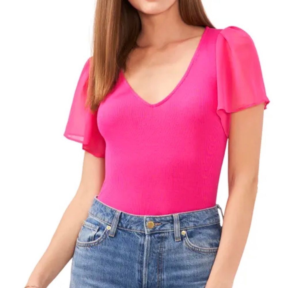 1.STATE Flutter Sleeve Rib Knit T-Shirt top, size XL